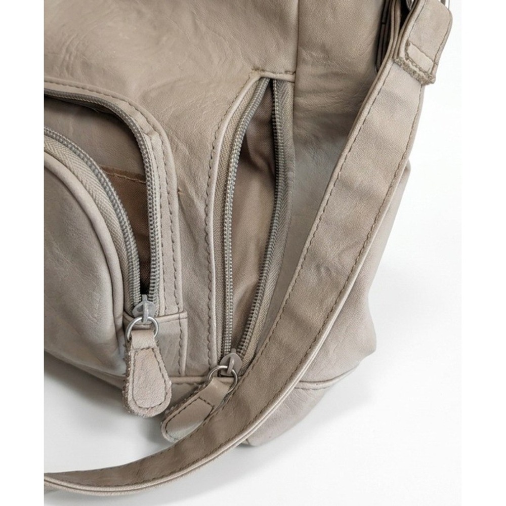 Multi-Sac Purse Shoulder Bag, Tan Pebbled Faux Leather, Zip Close, 10" x 9" - Picture 7 of 9